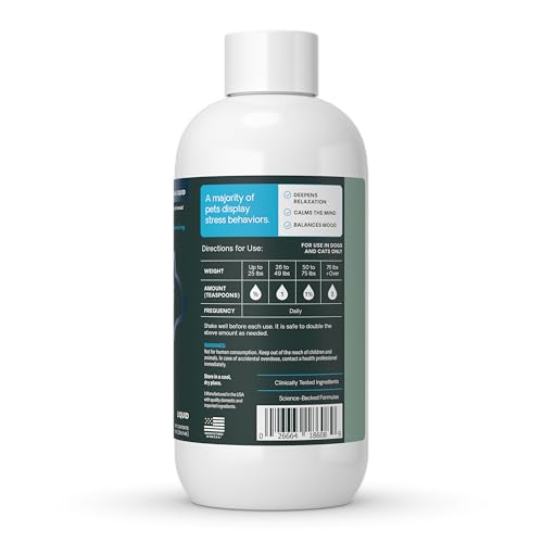 VetriScience Composure Max Liquid Formula - Clinically Proven Dog Calming and Cat Calming Supplement with Colostrum, L-Theanine & Vitamin B1 for Stress, Storms, Separation & More - 8 oz