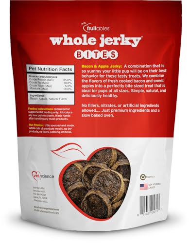 Fruitables Small Dog Treats – Whole Jerky Bites – Healthy Treats – Bacon & Apple Flavor – 5 Ounces