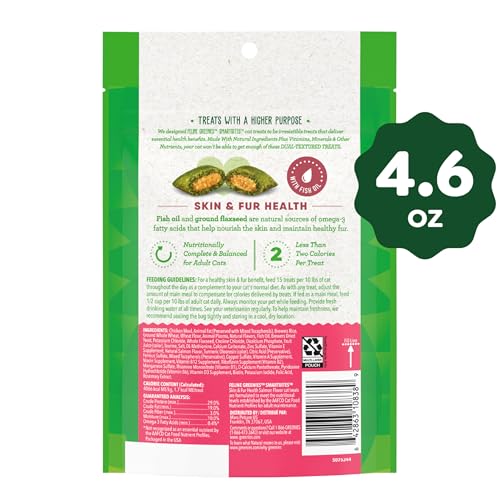 Greenies Feline Smartbites Skin & Fur Health Crunchy and Soft Cat Treats, Salmon Flavor, 4.6 oz. Pack