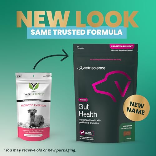 VetriScience Gut Health Chews, Probiotic Everyday Digestive Supplement for Dogs, Digestion Support, Gas & Diarrhea, Immune Support, 1 Billion CFU Per Chew, Duck, 120 Count