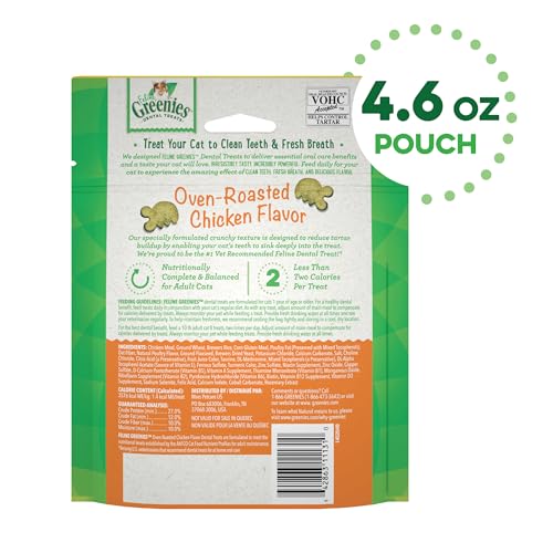 Greenies Feline Adult Dental Cat Treats, Oven Roasted Chicken Flavor, 4.6 oz. Pack