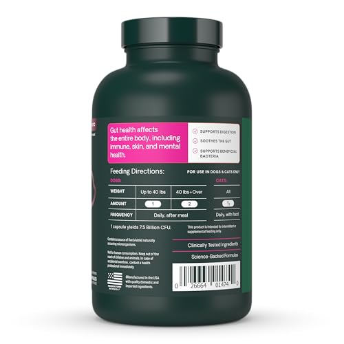 VetriScience Extra Strength Gut Health Probiotic & Prebiotic Digestive Supplements for Dogs & Cats, Gas & Diarrhea & Immune Support, Easy-Open Capsules, 180 Count - New Look