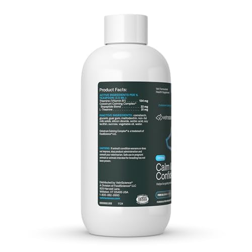 VetriScience Composure Max Liquid Formula - Clinically Proven Dog Calming and Cat Calming Supplement with Colostrum, L-Theanine & Vitamin B1 for Stress, Storms, Separation & More - 8 oz