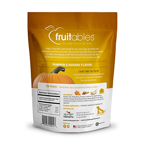 Fruitables Baked Dog Treats, Healthy Pumpkin Treat for Dogs, Low Calorie & Delicious, Free of Wheat, Corn and Soy, Made in the USA, Pumpkin and Banana Flavor, 7oz