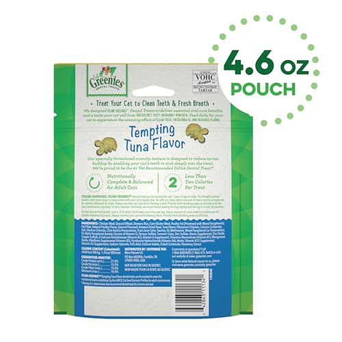 Greenies Feline Adult Dental Cat Treats, Tempting Tuna Flavor, 4.6 oz. Pack