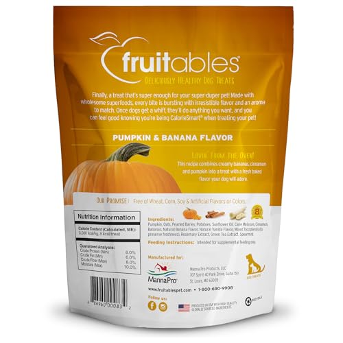 Fruitables Baked Dog Treats – Healthy Low Calorie – Free of Wheat, Corn and Soy – Pumpkin and Banana – 12 Ounces (Pack of 2)