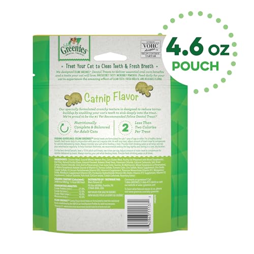 Greenies Feline Adult Dental Cat Treats, Catnip Flavor, 4.6 oz. Pack