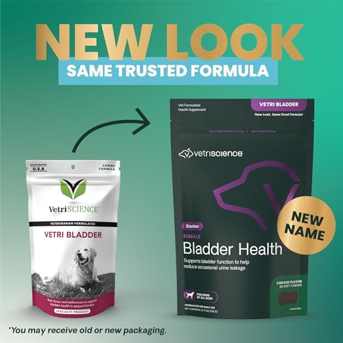 VETRISCIENCE Bladder Health Chews, Vetri Bladder Supplement for Dogs, Incontinence Support, Reduce Urine Leakage and Overactive Bladder, Soy Protein and Red Clover, Chicken, 60 Count