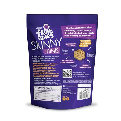 Fruitables Skinny Mini Dog Treats, Healthy Pumpkin Treat for Dogs, Low Calorie & Delicious, Puppy Training, Free of Wheat, Corn and Soy, Made in the USA, Pumpkin and Mango Flavor, 5oz