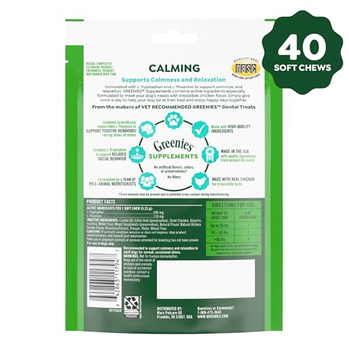 Greenies Supplements Calming Chews for Dogs Chicken Flavor, 7.3 oz. Container of 40 ct.