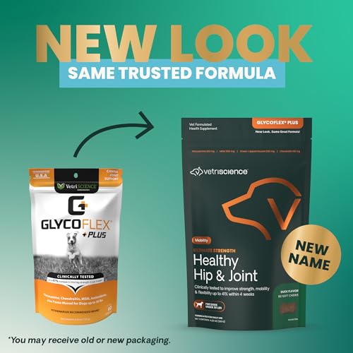 VetriScience Ultimate Strength Healthy Hip & Joint Chews, GlycoFlex Glucosamine, Chondroitin and Green-Lipped Mussel Joint Supplement for Small Breed Dogs, Soothe Joint Discomfort, Duck, 60 Count