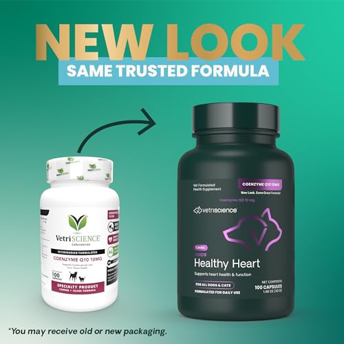 VetriScience CoQ10 Healthy Heart Easy-Open Capsules, 10mg Coenzyme Q10 Cardio and Healthy Aging Supplement for Dogs and Cats, Heart Support Supplement, 100 Count
