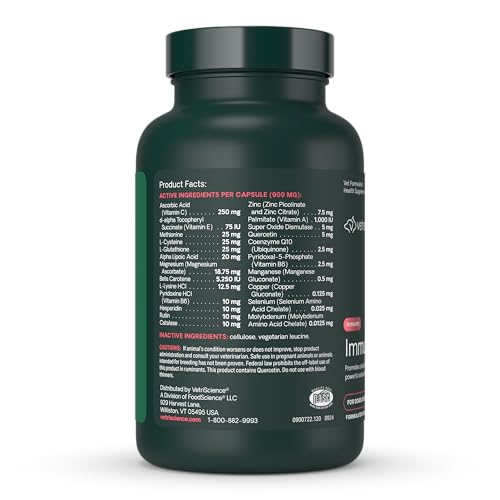 VetriScience Immunity Health Easy-Open Capsules, 23 Antioxidants for Cell Advance, Immune Plus Supplement for Medium to Large Breed Dogs, Immune and Allergy Support, 120 Count
