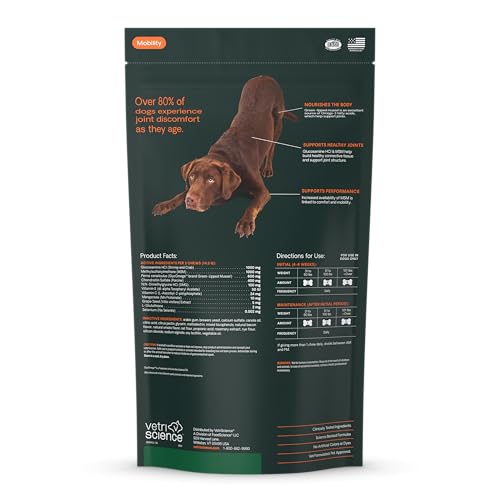 VetriScience GlycoFlex Ultimate Strength Healthy Hip & Joint Glucosamine Supplements for Dogs, with MSM, Chondroitin & Green-Lipped Mussel, Soft Chews, Bacon, 120 Count - New Look