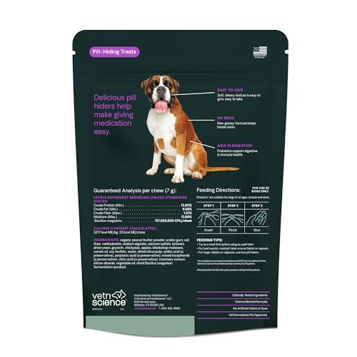 VetriScience Extra Large Pinchers Pill Hiders Chews, Non-Greasy Pill Wrap with Probiotics for Dogs, Disguise Pills, Capsules and Tablets, Soft and Chewy, Gut and Immune Health, Peanut Butter, 45 Count