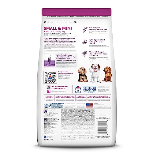 Hill's Science Diet Sensitive Stomach & Skin, Adult 1-6, Small & Mini Breeds Stomach & Skin Sensitivity Support, Dry Dog Food, Chicken Recipe, 15 lb Bag