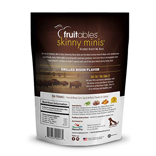 Fruitables Skinny Mini Dog Treats – Healthy Treats for Dogs – Low Calorie Training Treats – Free of Wheat, Corn and Soy – Grilled Bison – USA Made – 5 Ounces