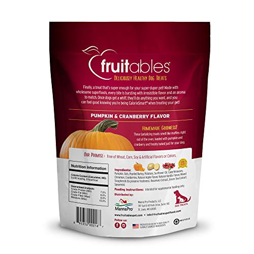Fruitables Baked Dog Treats – Pumpkin Treats for Dogs – Healthy Low Calorie Treats – Free of Wheat, Corn and Soy – Pumpkin and Cranberry – 7 Ounces