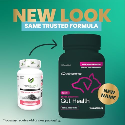 VetriScience Extra Strength Gut Health Easy-Open Capsules, Mega Probiotic and Prebiotic Digestive Supplement for Dogs and Cats, for Diarrhea and Immune Support, 7.5 Billion CFU Per Capsule, 120 Count