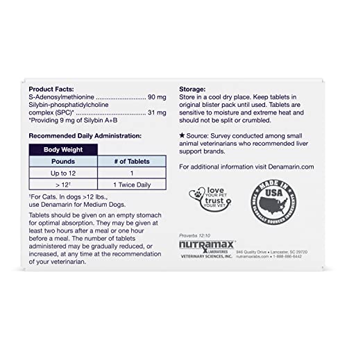Nutramax Laboratories Denamarin Liver Health Supplement for Small Dogs and Cats - With S-Adenosylmethionine (SAMe) and Silybin, 30 Tablets