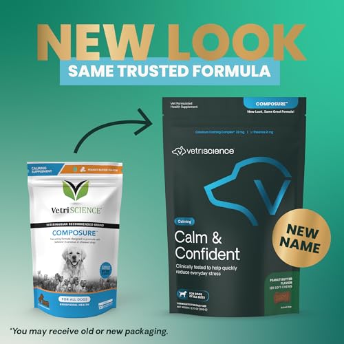 VETRISCIENCE Calm & Confident Chews, Composure Clinically Tested Calming & Anxiety Relief for Dogs, CBD and Melatonin Free Calming Chews for Dogs, Peanut Butter, 120 Count