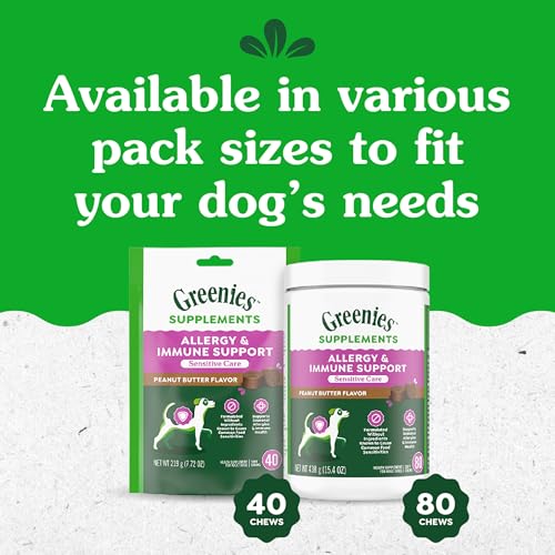 Greenies Sensitive Care Allergy & Immune Support Dog Supplement Chicken-Free Formula, Peanut Butter Flavor, 40 Count Pouch
