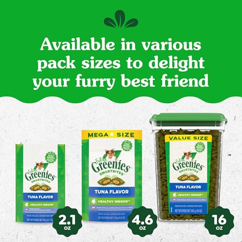 Greenies Feline Smartbites Healthy Indoor Natural Treats for Cats, Tuna Flavor, 4.6 oz. Pouch (Pack of 1)