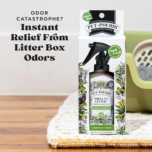 Poo-Pourri Purrfectly Bamboo 3.4oz Cat & Home Deodorizer Spray – Cat & Dog Odor Remover – Plant Based Ingredients – Vet Recommended – Great for Air, Carpet, Litter Box, Pee, Urine & Strong Pet Odors