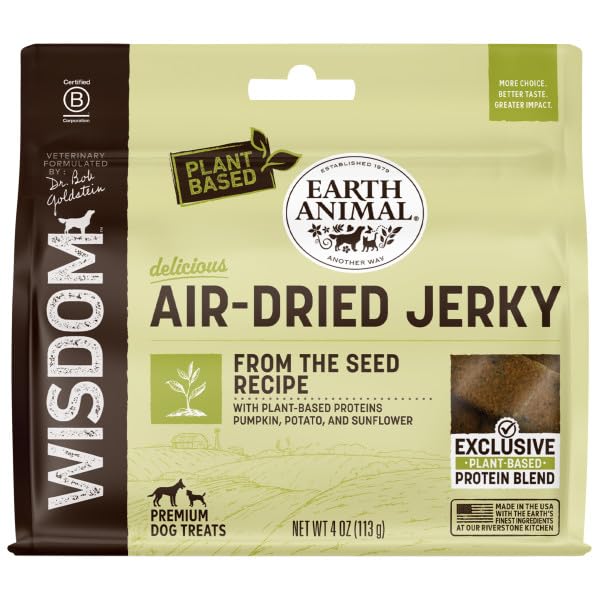 Earth Animal Wisdom Air-Dried Jerky From the Seed Recipe | Dog Treats | Dog Snacks | Premium Natural Plant-Based Jerky Strips | 4 oz |Made in the USA (Pack of 1)