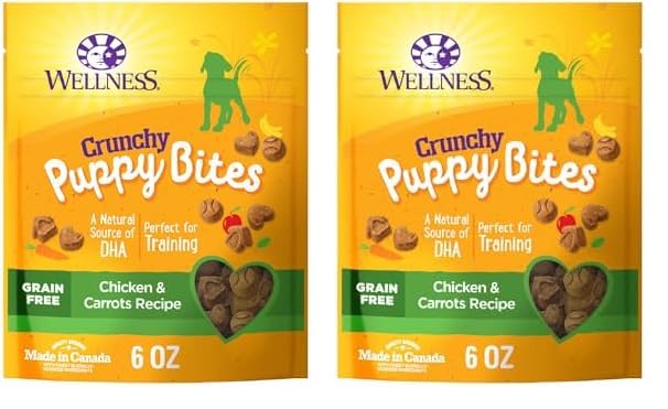 Wellness Puppy Treats, Natural, Training Treat, Grain Free, Crunchy Chicken & Carrot (6 Ounce Bag) (Pack of 2)