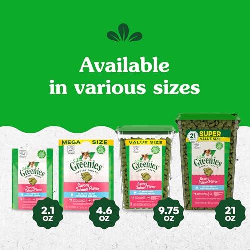FELINE GREENIES Dental Treats, Salmon Flavor, Mega size 4.6 oz