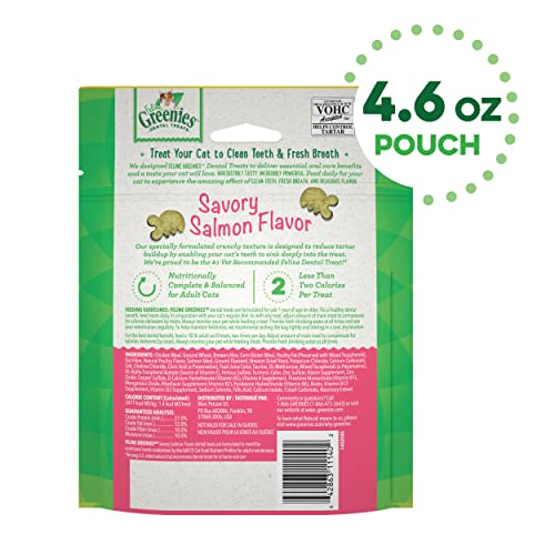 FELINE GREENIES Dental Treats, Salmon Flavor, Mega size 4.6 oz