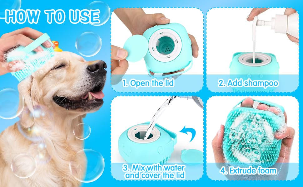 VIWIK Dog Bath Brush, Blue - Complete Pet Grooming Kit Includes 3 Versatile Brushes for Bathing, Hair Removal, Massage, Safe and Sturdy with Food-Grade Silicone, Effortlessly Clean Your Dog