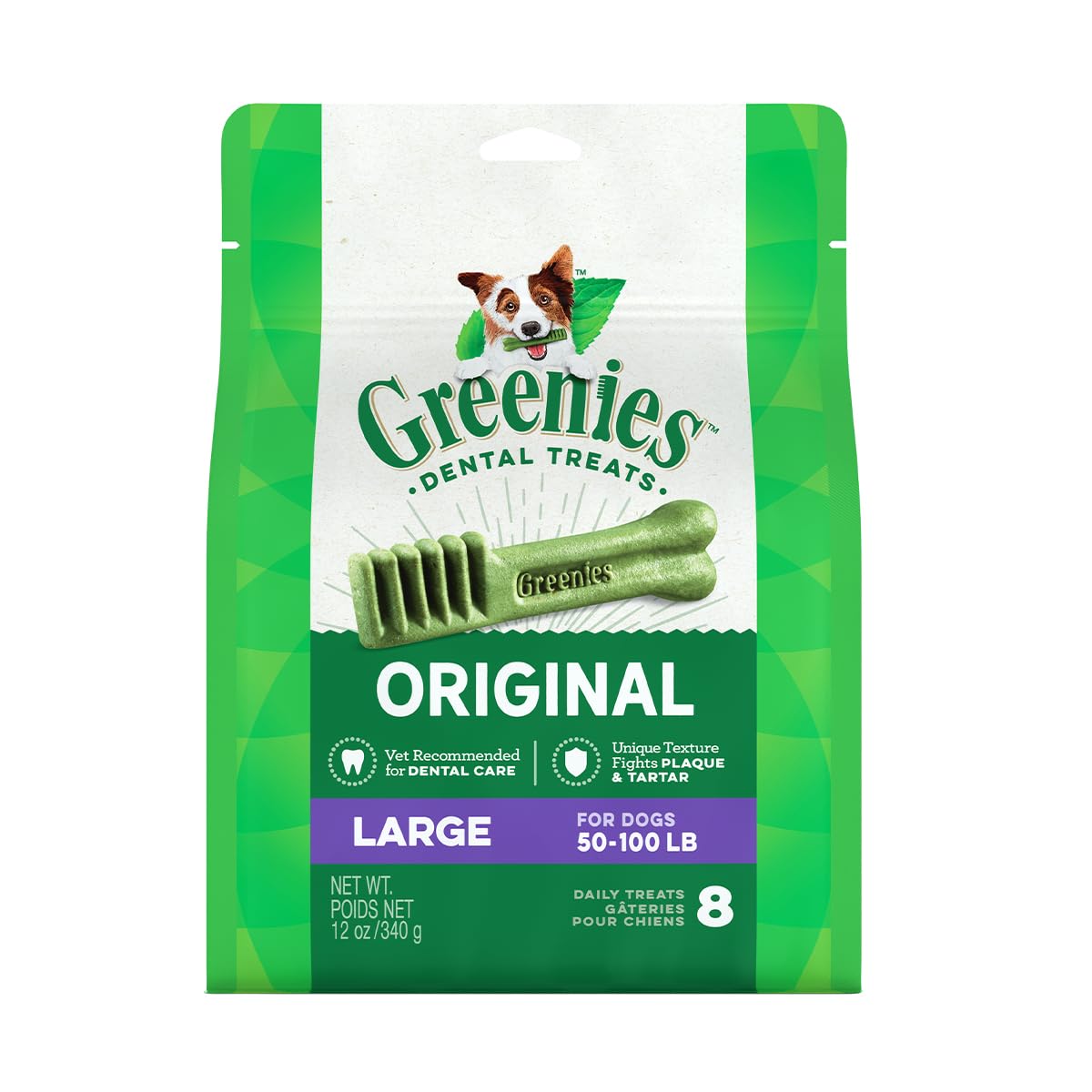 Greenies Original Large Dental Dog Treats, 12 oz. Pack (8 Treats)