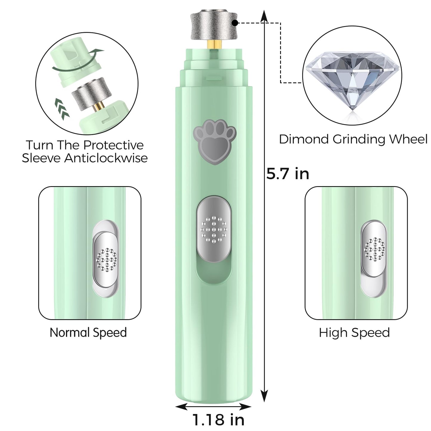 VIWIK Dog Nail Grinder, 2-Speed Rechargeable Dog Nail Trimmers for Large Medium & Small Dogs, Upgrade Professional Electric Pet Paws Grooming, Quiet Puppy Grooming Tool, for Dogs Cats