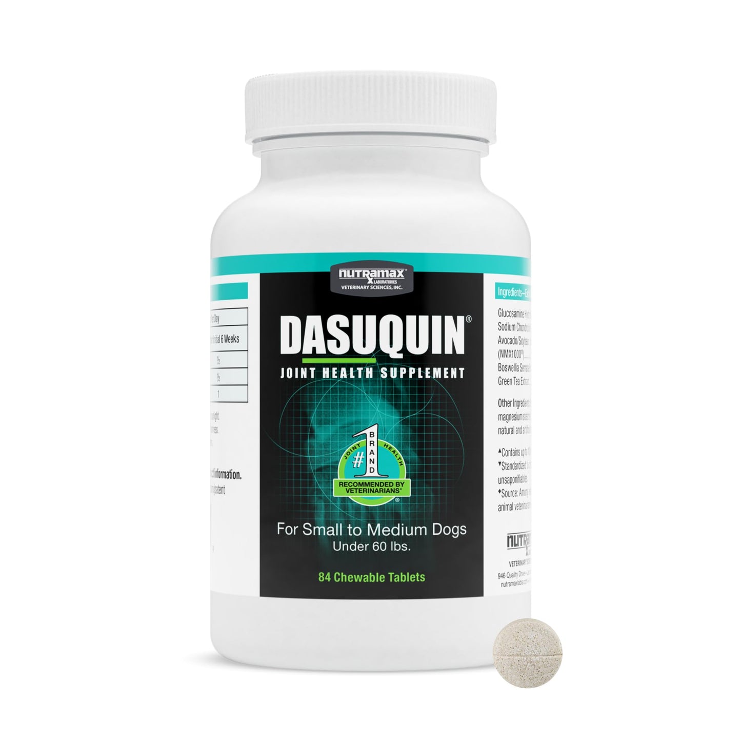 Nutramax Dasuquin for Small to Medium Dogs, Joint Health Supplement, Contains Glucosamine for Dogs, Plus Chondroitin, ASU and More, Supports Healthy Joints, Chewable Tablets, 84 Count