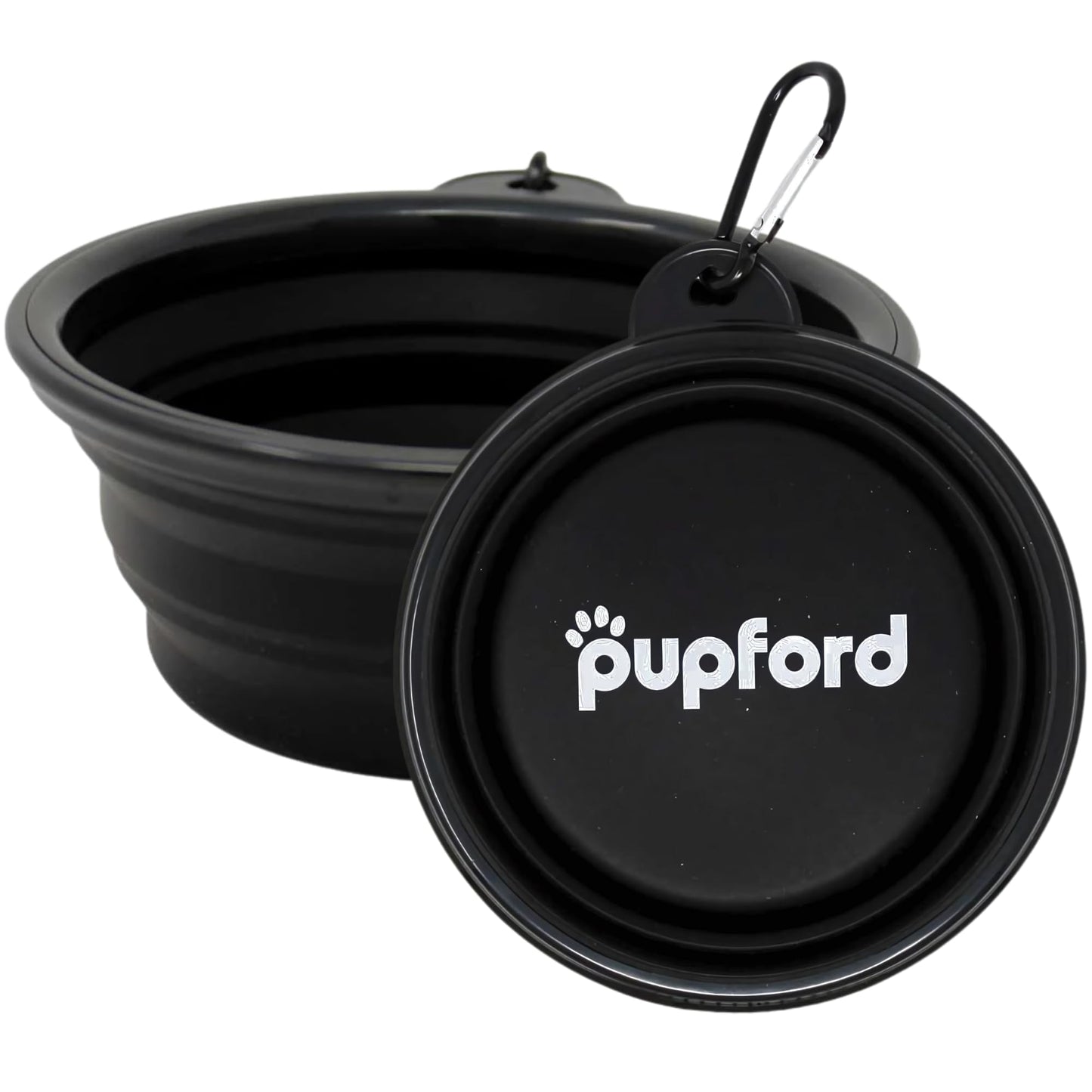 Pupford Collapsible Dog Bowl with Carabiner Clip, Portable, BPA-Free Travel Water and Food Bowl (1.5 Cup Capacity, Black)