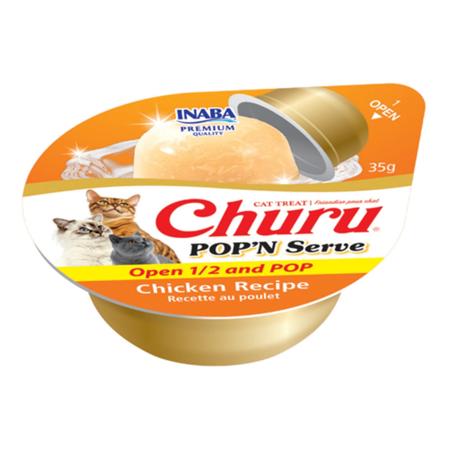 INABA Churu Pop'N Serve Jelly Cat Treat with Vitamin E & Taurine, 1.2 Ounce Cup, 8 Cups, Chicken Recipe