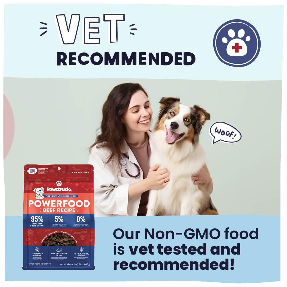 Pawstruck Air Dried Dog Food with Real Beef, Grain-Free, Made in USA, Non-GMO & Vet Recommended, High Protein Limited Ingredient Full-Feed for All Breeds & Ages, 2lb Bag