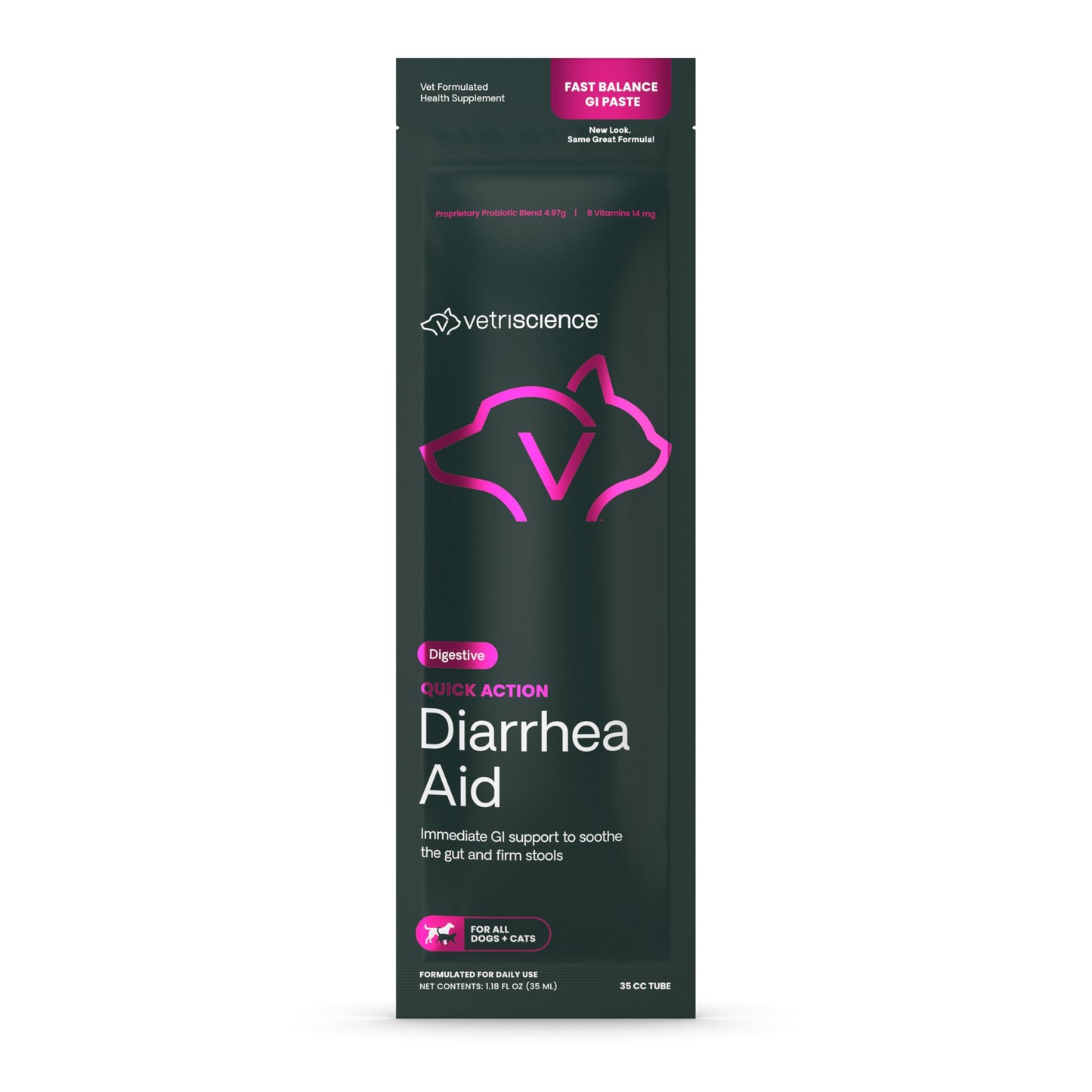 VetriScience Quick Action Diarrhea Aid Paste with Probiotics & B Vitamins, Fast Balance Digestive Support Supplement for Dogs and Cats, Gut Balancer, Help Stop Diarrhea, Unflavored, 35 cc