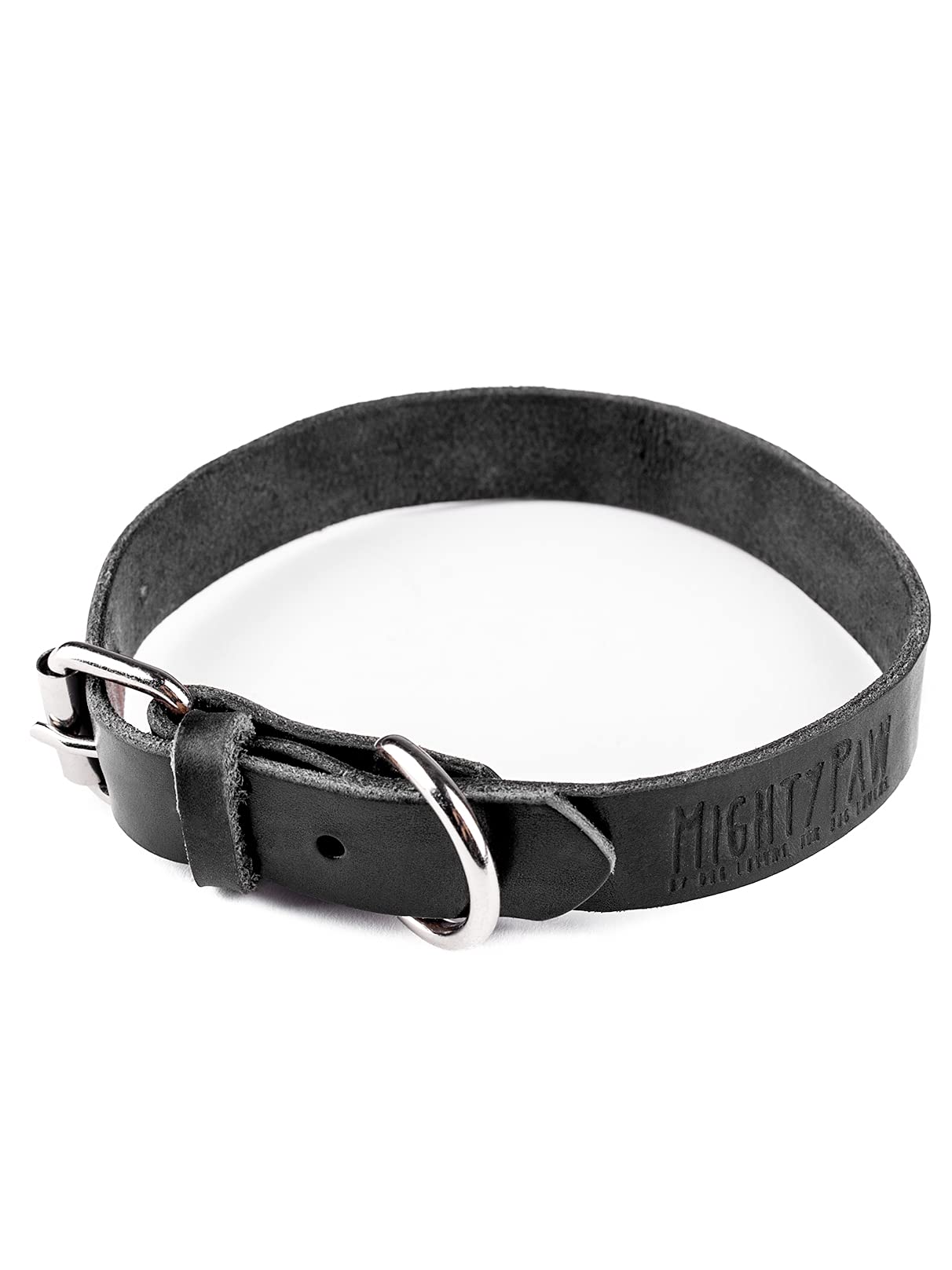 Mighty Paw Leather Dog Collar - Genuine Distressed Leather - Strong Metal Buckle - Ultimate Comfort - Modern Style for All Dogs Breeds - Comfort Puppy Collar - (Small - Black)