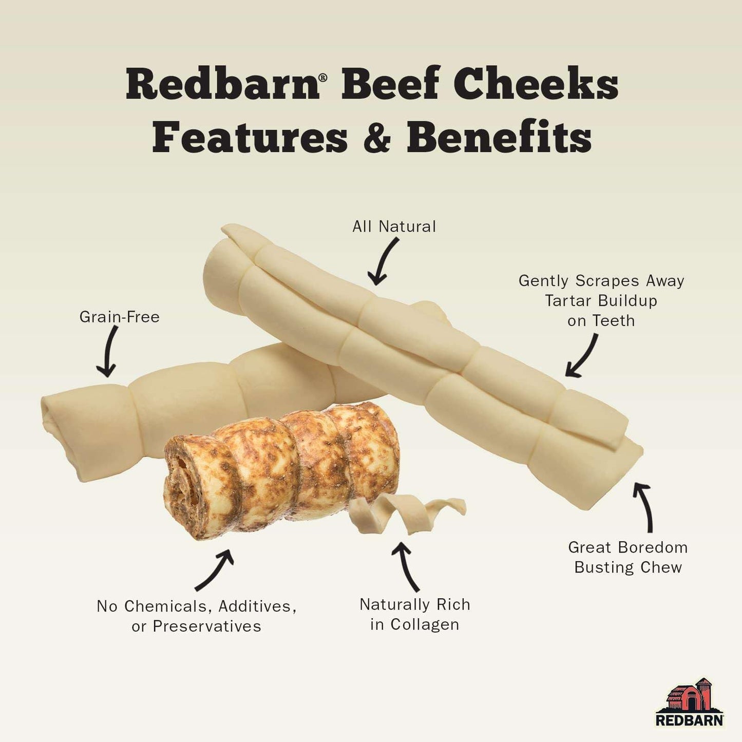 Redbarn Pet Products All-Natural Small/Medium Beef Cheek Rolls for Dogs, Chicken & Carrot Glazed - Single Ingredient Grain-Free Chew Treat Naturally Rich in Collagen - 5 Pack - Packaging May Vary
