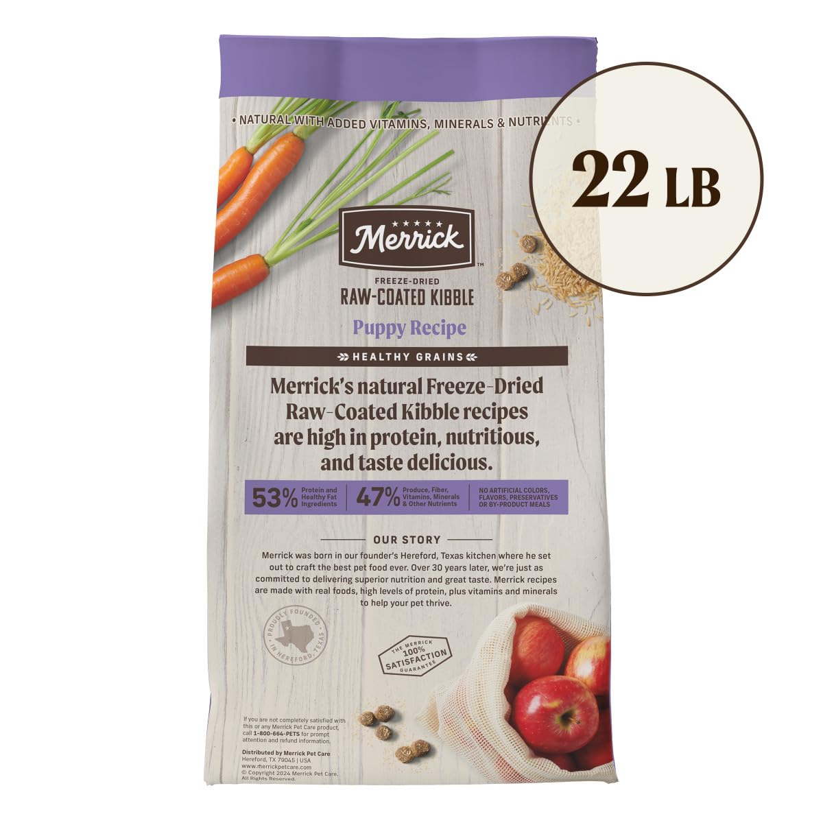 Merrick Healthy Grains Freeze Dried Raw Coated Kibble, Natural High Protein Puppy Food, Chicken and Brown Rice - 22.0 lb. Bag