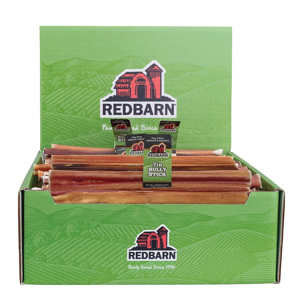 Redbarn Pet Products 7 Inch Bully Sticks - Case of 35 - Naturally Low Odor Long Lasting 100% Beef Chews for Medium Large Dogs & Puppies - Best Single Ingredient Treat Reward