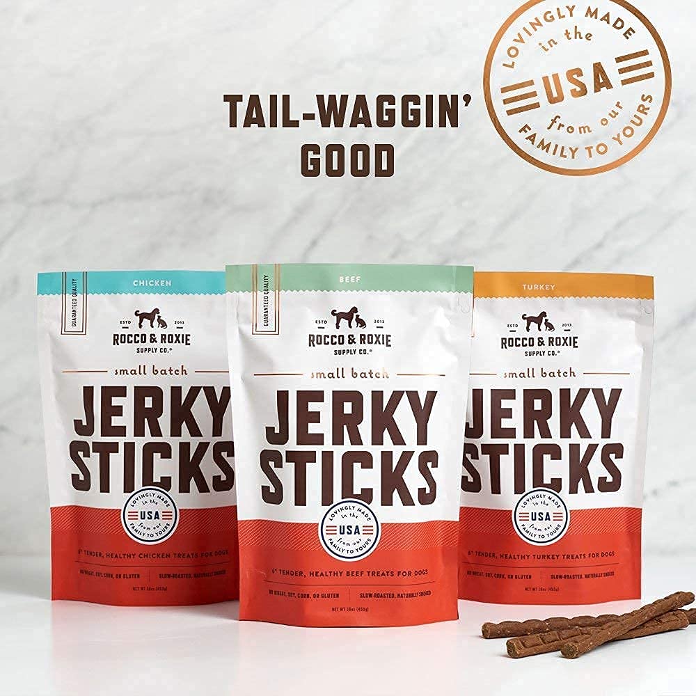Rocco & Roxie Soft Dog Treats - Beef Jerky Sticks for Senior Dogs & Puppies - Best Training Treats for Small, Medium & Large Breeds - 1lb