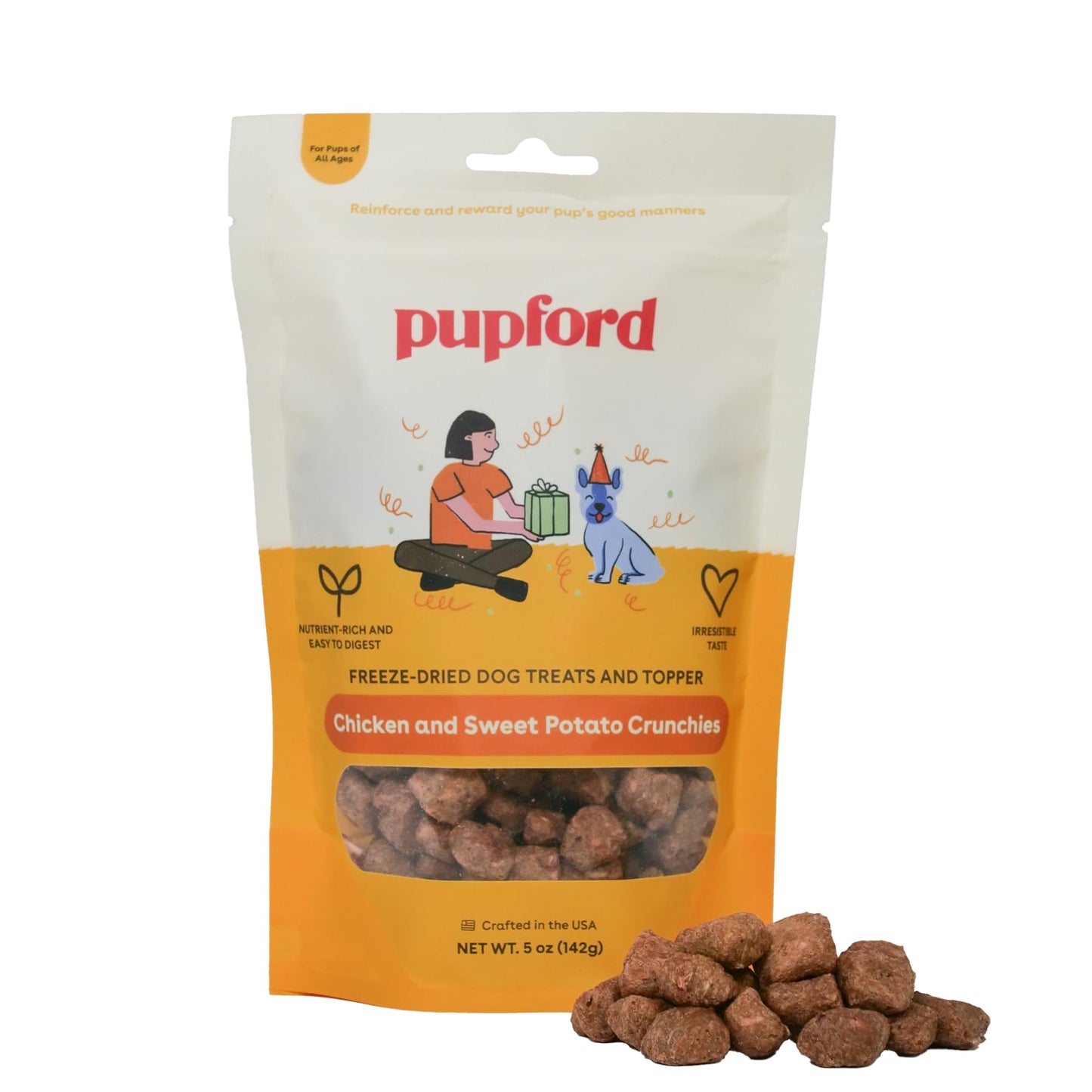 Pupford Crunchies, All-Natural, Healthy, Freeze Dried Treat for Dogs & Puppies (Chicken & Sweet Potato, 5 oz)