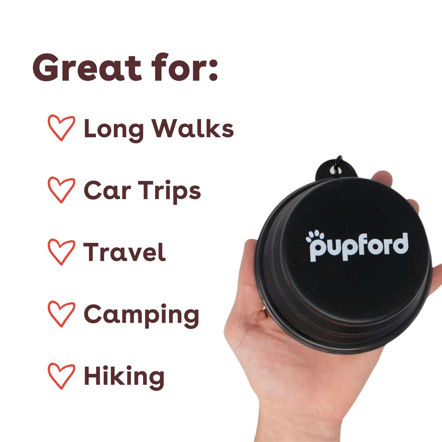 Pupford Collapsible Dog Bowl with Carabiner Clip, Portable, BPA-Free Travel Water and Food Bowl (1.5 Cup Capacity, Black)
