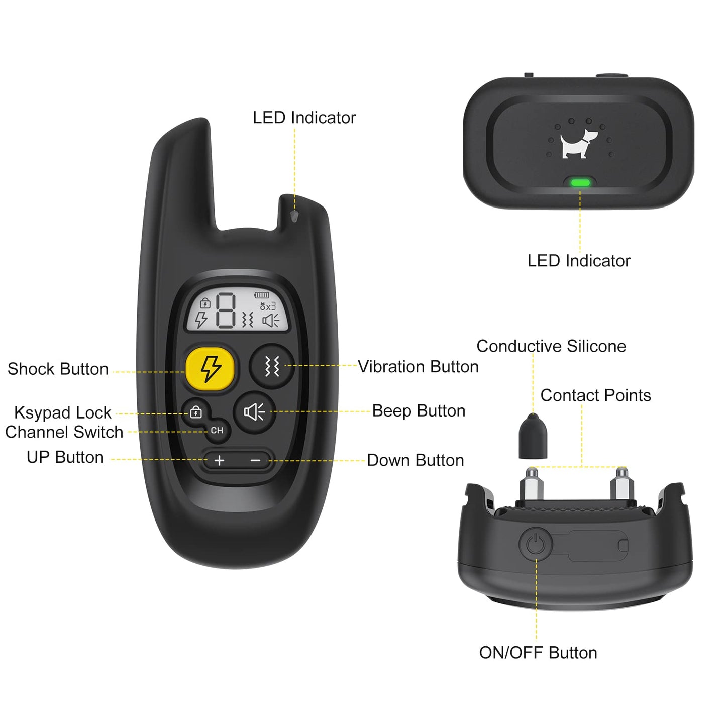 VIWIK Dog Shock Collar with Remote 1600FT, Dog Training Collar, Rechargeable Shock Collar for Large Medium Small Dogs, Electric Waterproof Bark Collar W/Beep, Vibration, Shock and Keypad Lock Black
