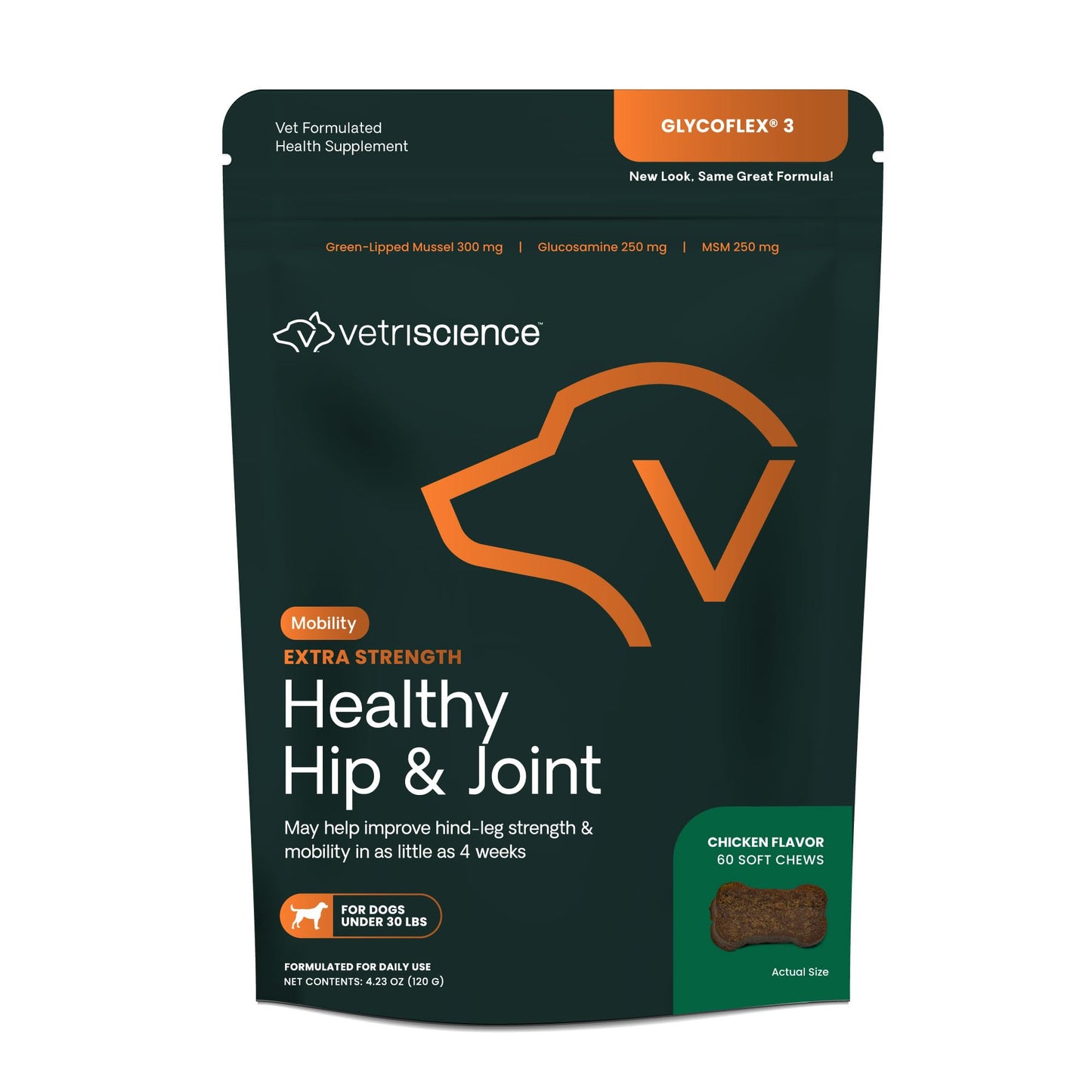 VetriScience Glycoflex 3 Clinically Proven Hip and Joint Support Supplement for Small Dogs - Maximum Strength Dog Supplement with Glucosamine, MSM, Green Lipped Mussel & DMG - 60 Chews,Chicken Flavor