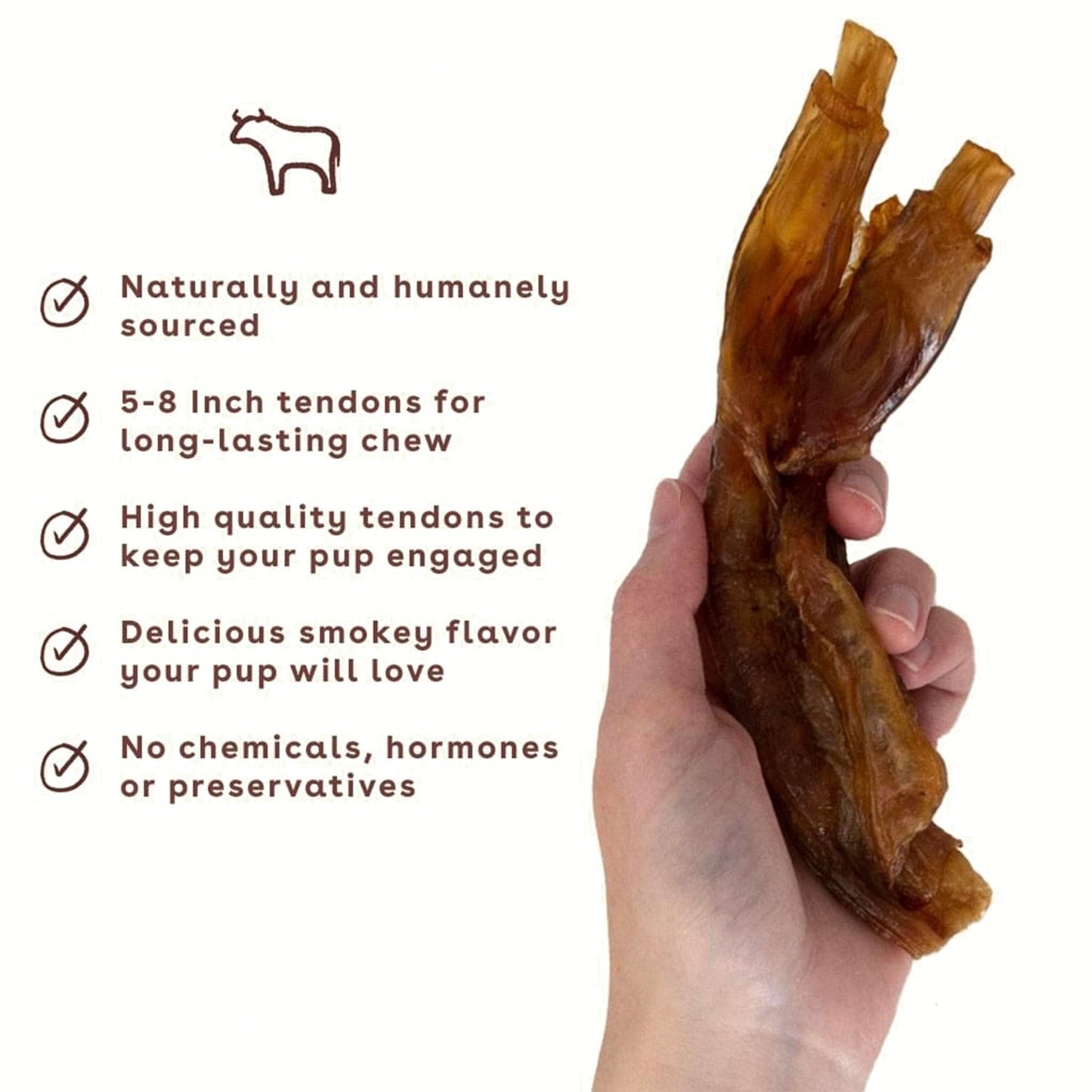 Pupford Turbo Beef Tendon Chews for Dogs & Puppies, All-Natural Dog Chew with Glucosamine for Joint Health, Long-Lasting Toy, Great for Teething (5 Count)